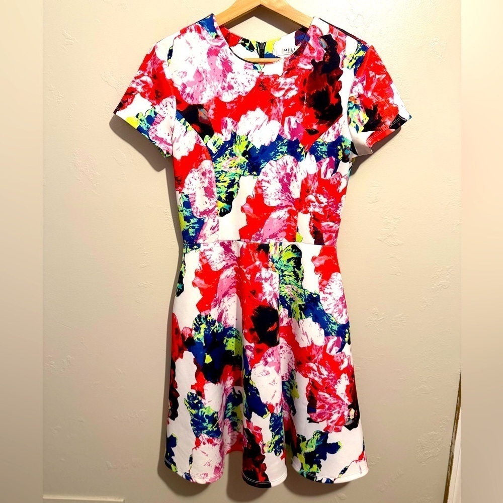 Milly Floral Print Fit and Flare Skater Dress Women’s Size 4, Colorful, Pockets